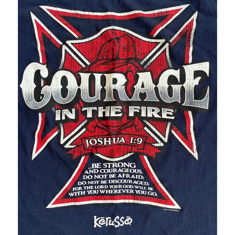 Kerusso Men Navy Blue Courage In The Fire Joshua 1:9 Firefighter T-Shirt Medium - Picture 3 of 8